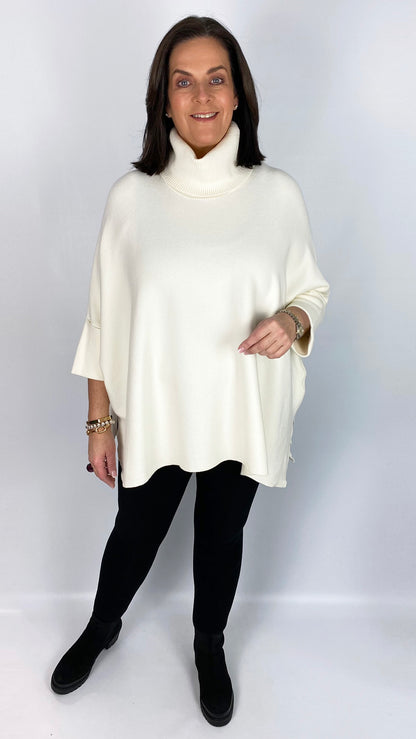 Turn-back sleeve rollneck poncho jumper (8 Colours)