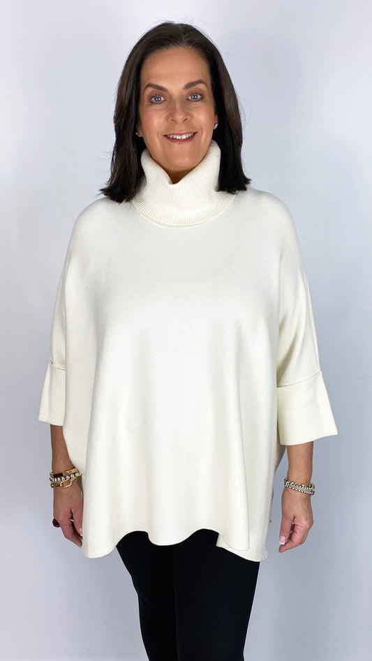 Turn-back sleeve rollneck poncho jumper (8 Colours)