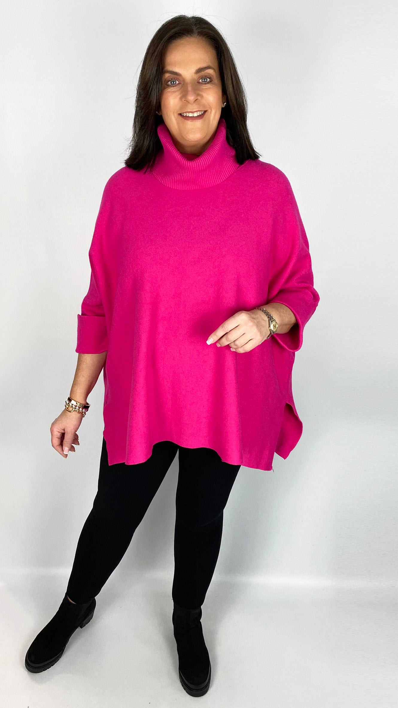 Turn-back sleeve rollneck poncho jumper (8 Colours)