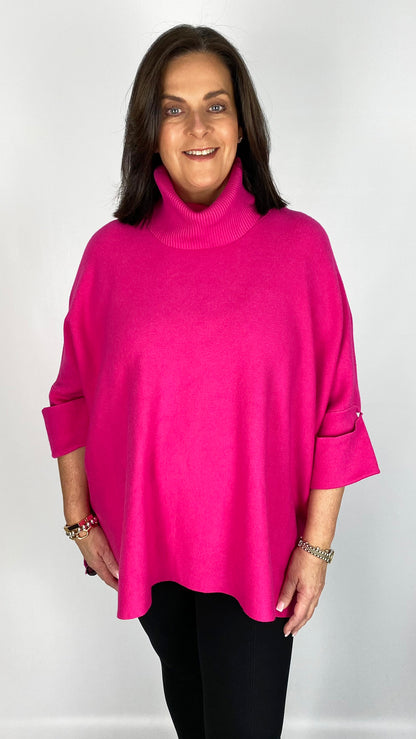 Turn-back sleeve rollneck poncho jumper (8 Colours)