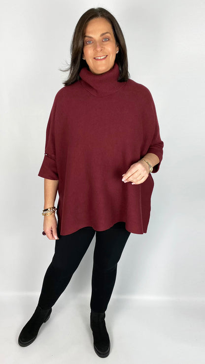 Turn-back sleeve rollneck poncho jumper (8 Colours)