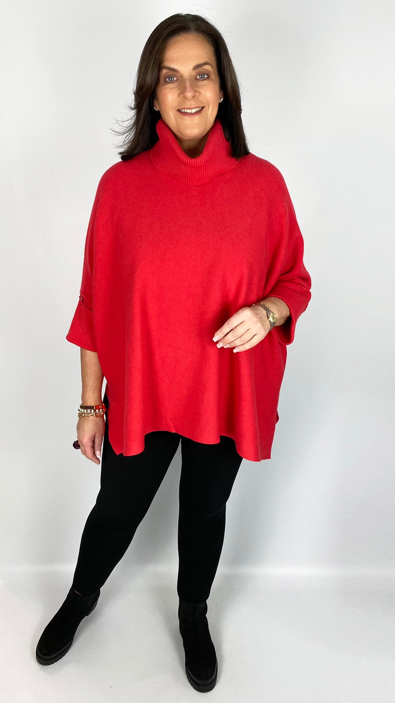 Turn-back sleeve rollneck poncho jumper (8 Colours)