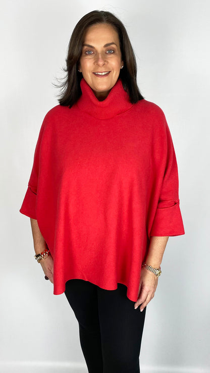 Turn-back sleeve rollneck poncho jumper (8 Colours)