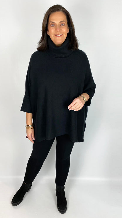 Turn-back sleeve rollneck poncho jumper (8 Colours)