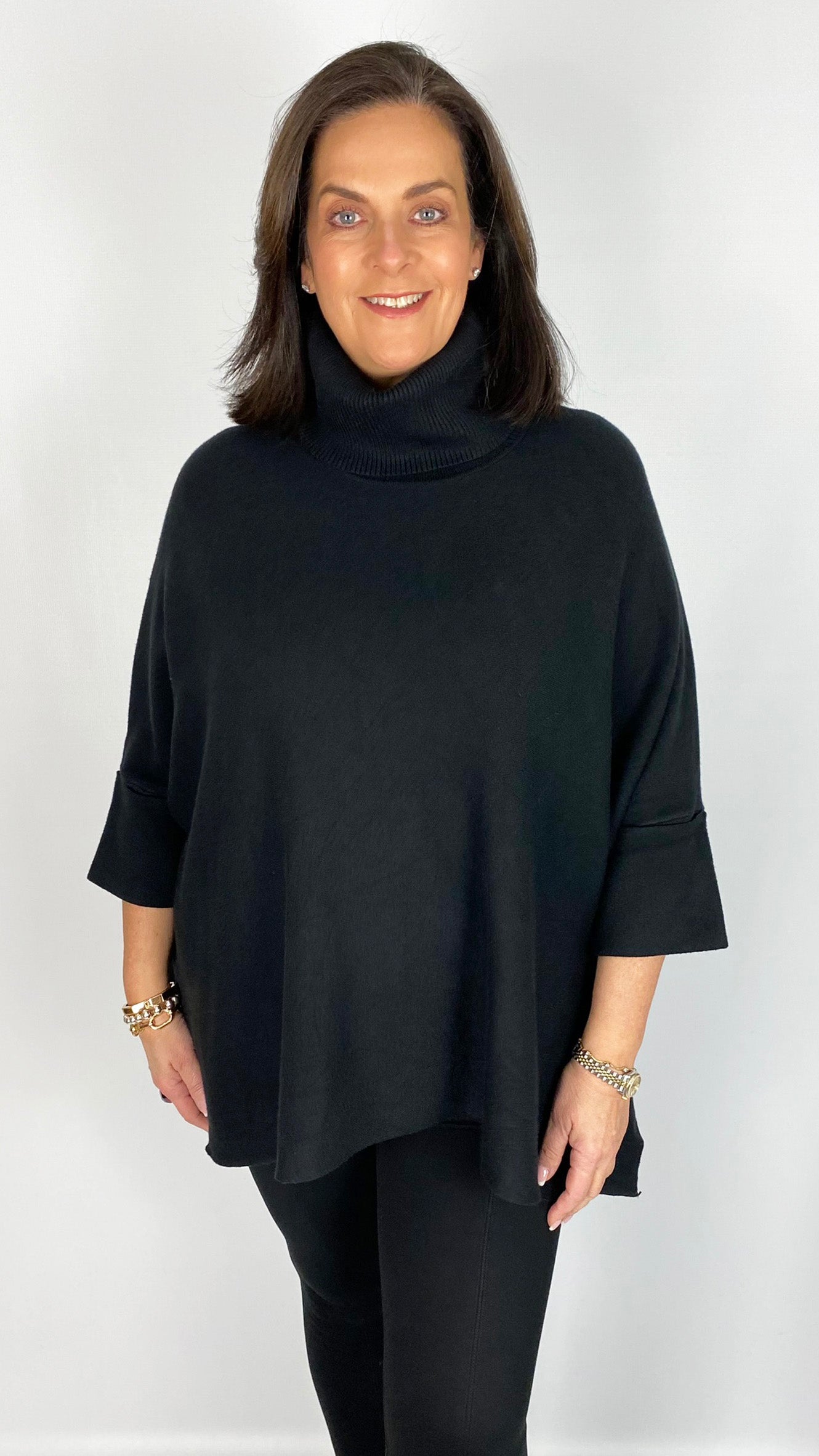 Turn-back sleeve rollneck poncho jumper (8 Colours)