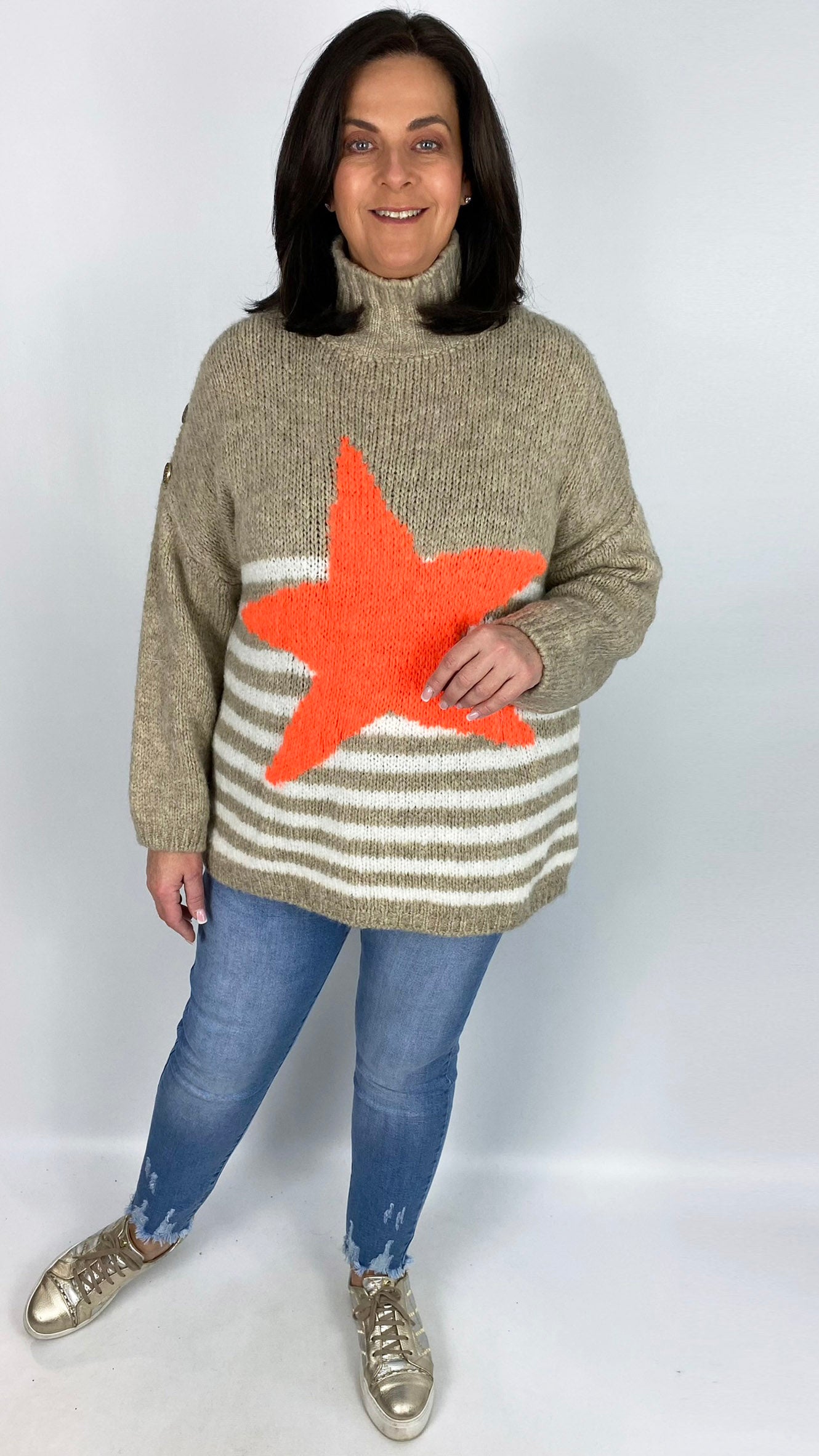 Star & stripes button detail turtleneck jumper (2 Colours) - last 1s