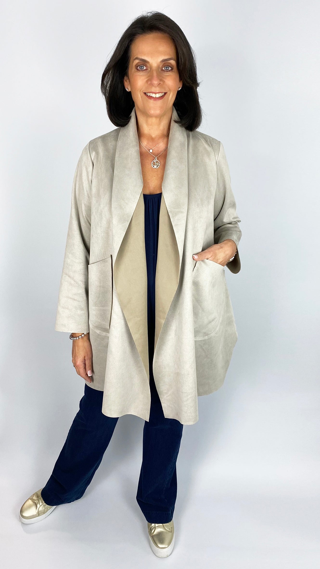 Suedette waterfall edge-to-edge jacket  | 5 Colours