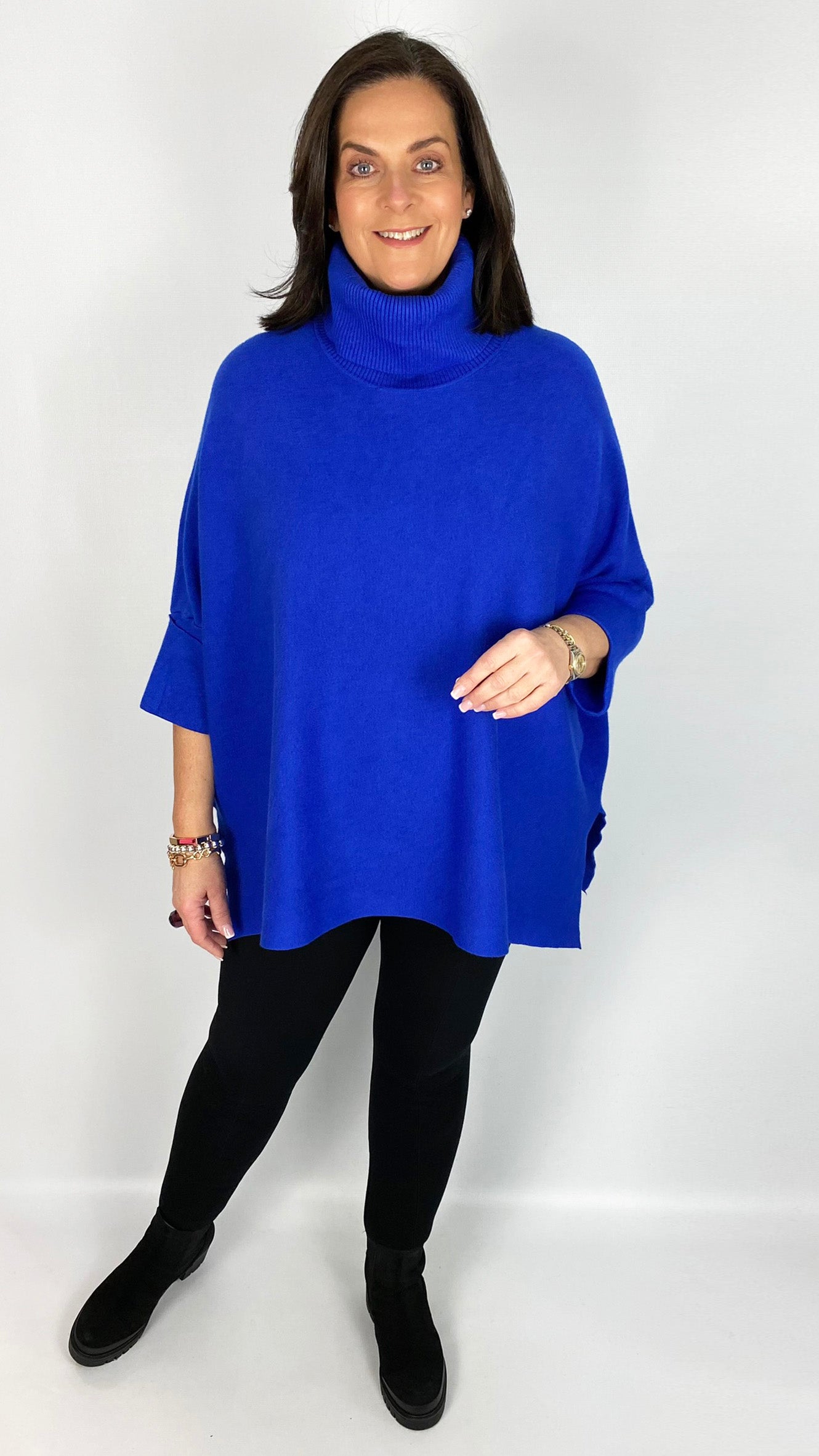 Turn-back sleeve rollneck poncho jumper (8 Colours)