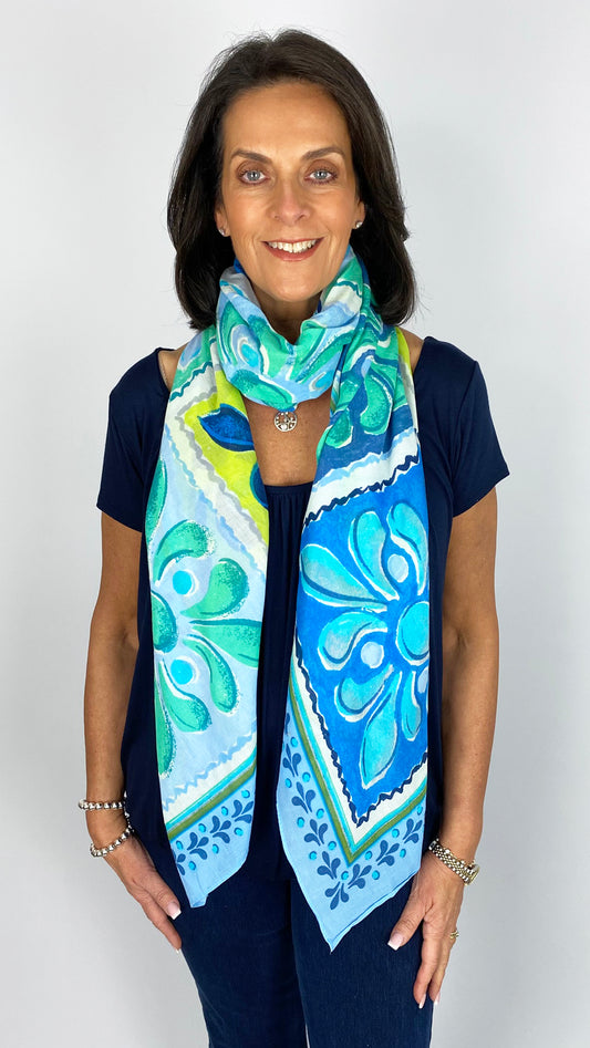 Print lightweight scarf | Blue/Aqua