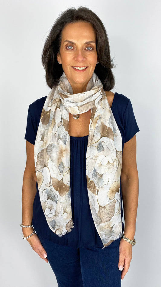 Leaf print gold foil detail scarf | 3 Colours