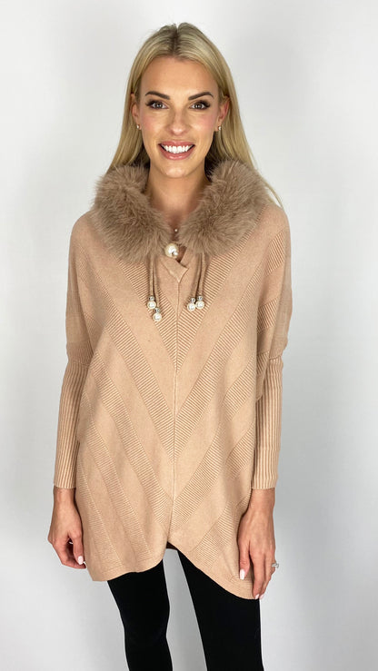 Faux fur hooded chevron jumper (2 Colours)