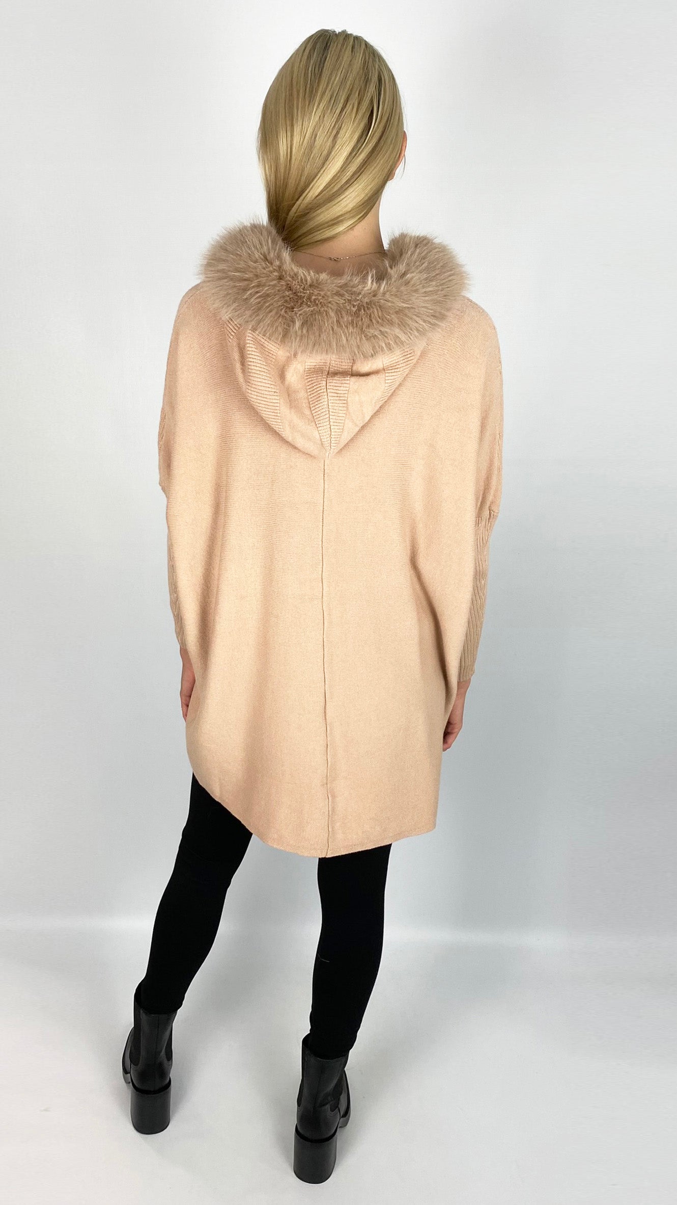 Faux fur hooded chevron jumper (2 Colours)