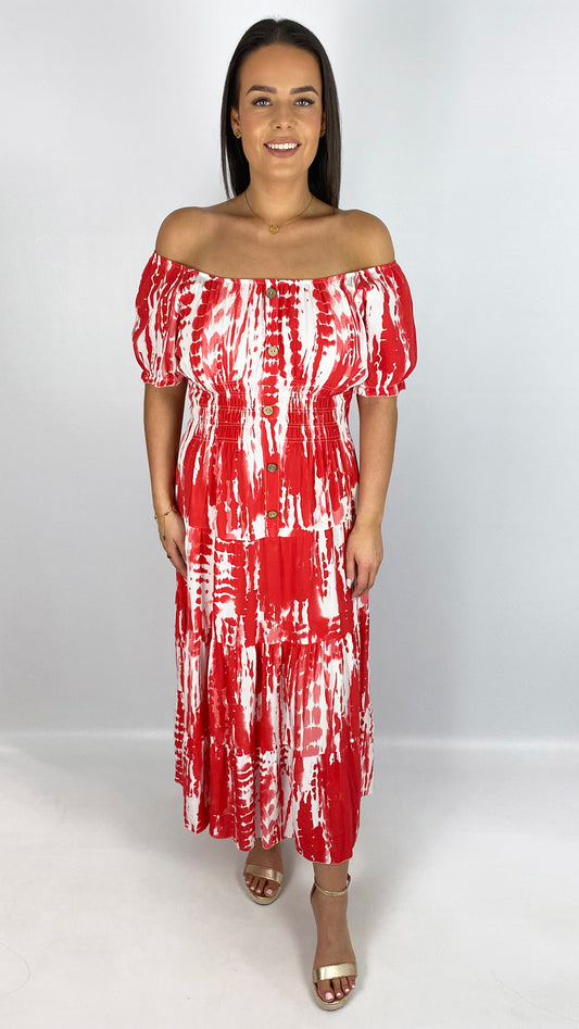Tie-dye on/off-the-shoulder tiered dress | 6 Colours | last 1