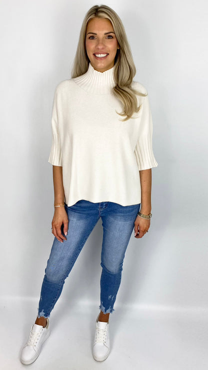 3/4 sleeve ribbed turtle neck jumper | 6 Colours