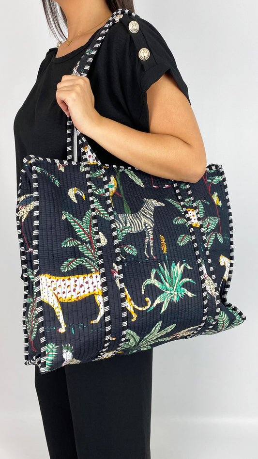 Quilted jungle print shopper bag | 3 Colours
