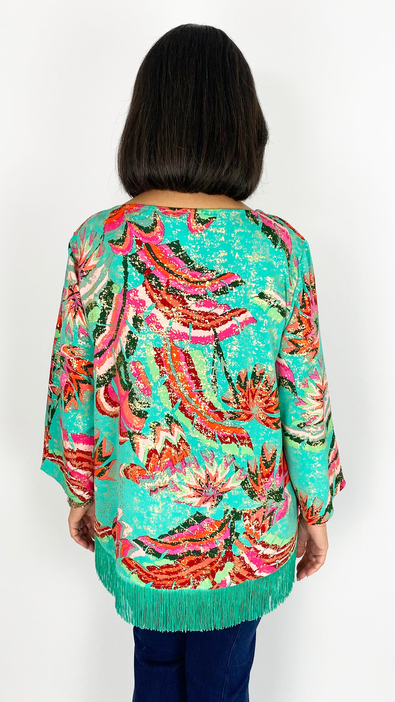 Tassel trim hem print top | Green Multi | 2 Sizes | by Malissa J