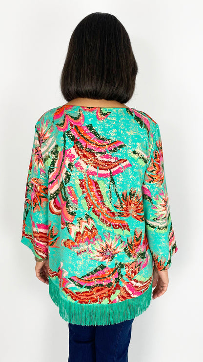 Tassel trim hem print top | Green Multi | 2 Sizes | by Malissa J