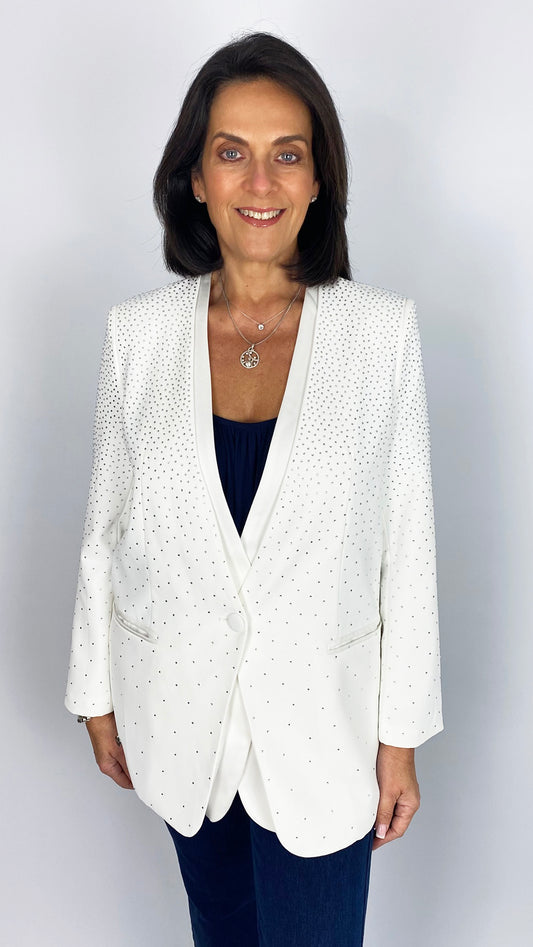 Panel detail graduated studded blazer | White | 2 Sizes | by Malissa J