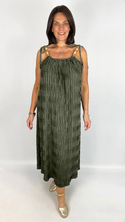 Beaded tie crinkle midaxi dress | 6 Colours | last 1s