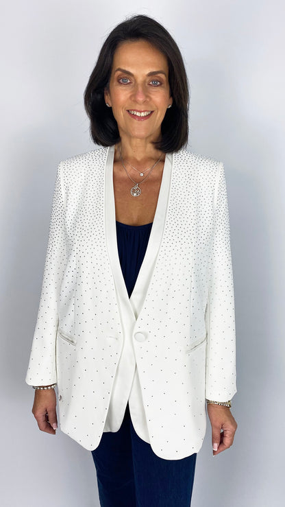 Panel detail graduated studded blazer | White | 2 Sizes | by Malissa J