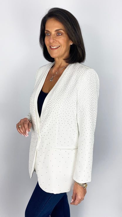 Panel detail graduated studded blazer | White | 2 Sizes | by Malissa J