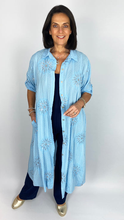 Sequin motif button-through pocket shirtdress | 6 Colours