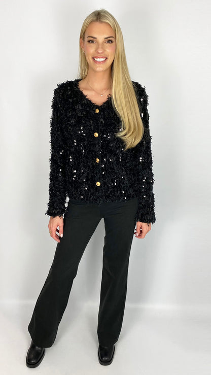 Sequin & feather button-through jumper (2 Colours) - last 1