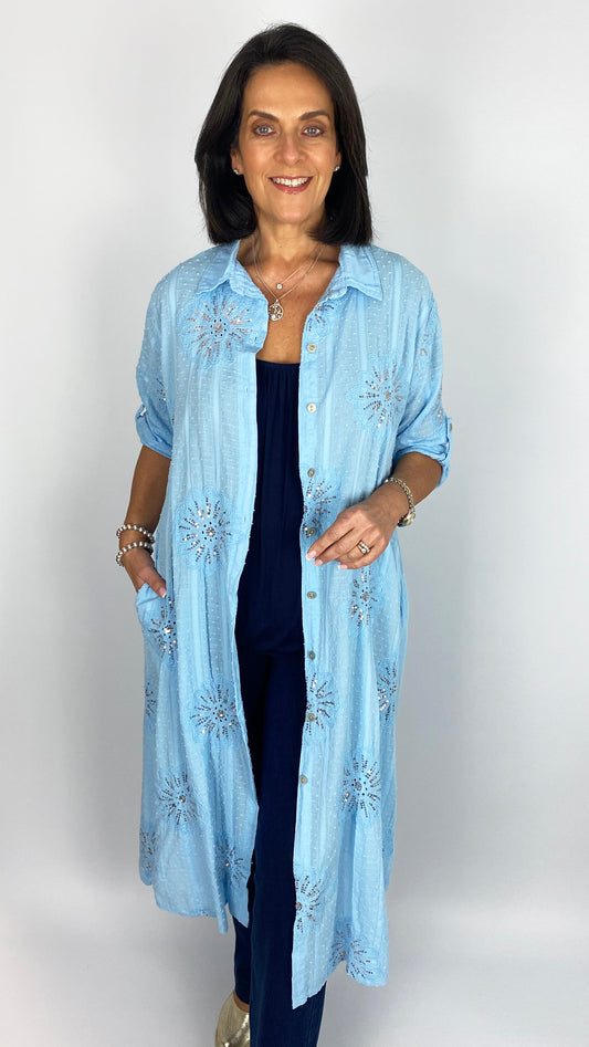 Sequin motif button-through pocket shirtdress | 6 Colours | limited, back in!