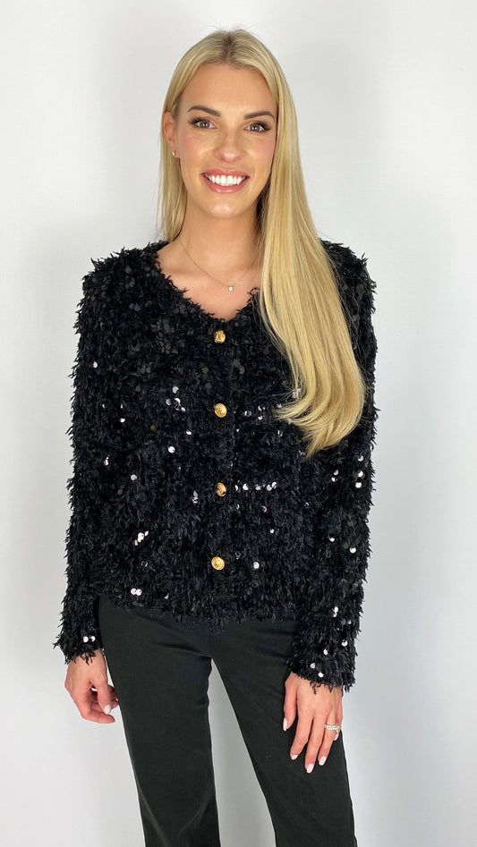 Sequin & feather button-through jumper (2 Colours) - last 1