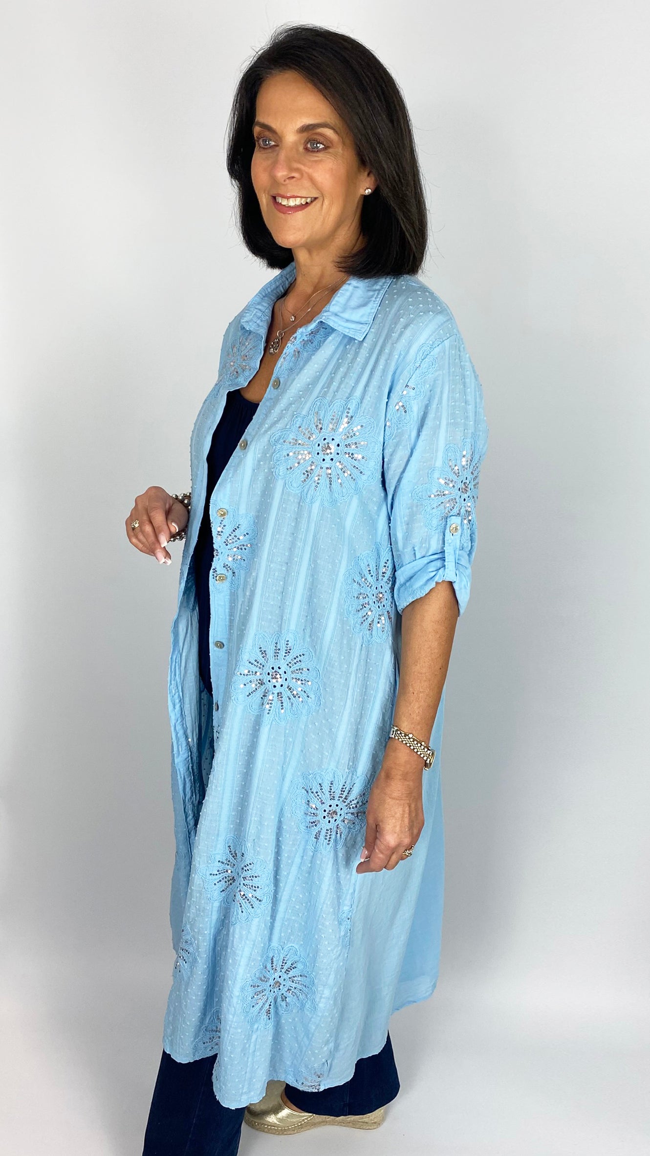 Sequin motif button-through pocket shirtdress | 6 Colours