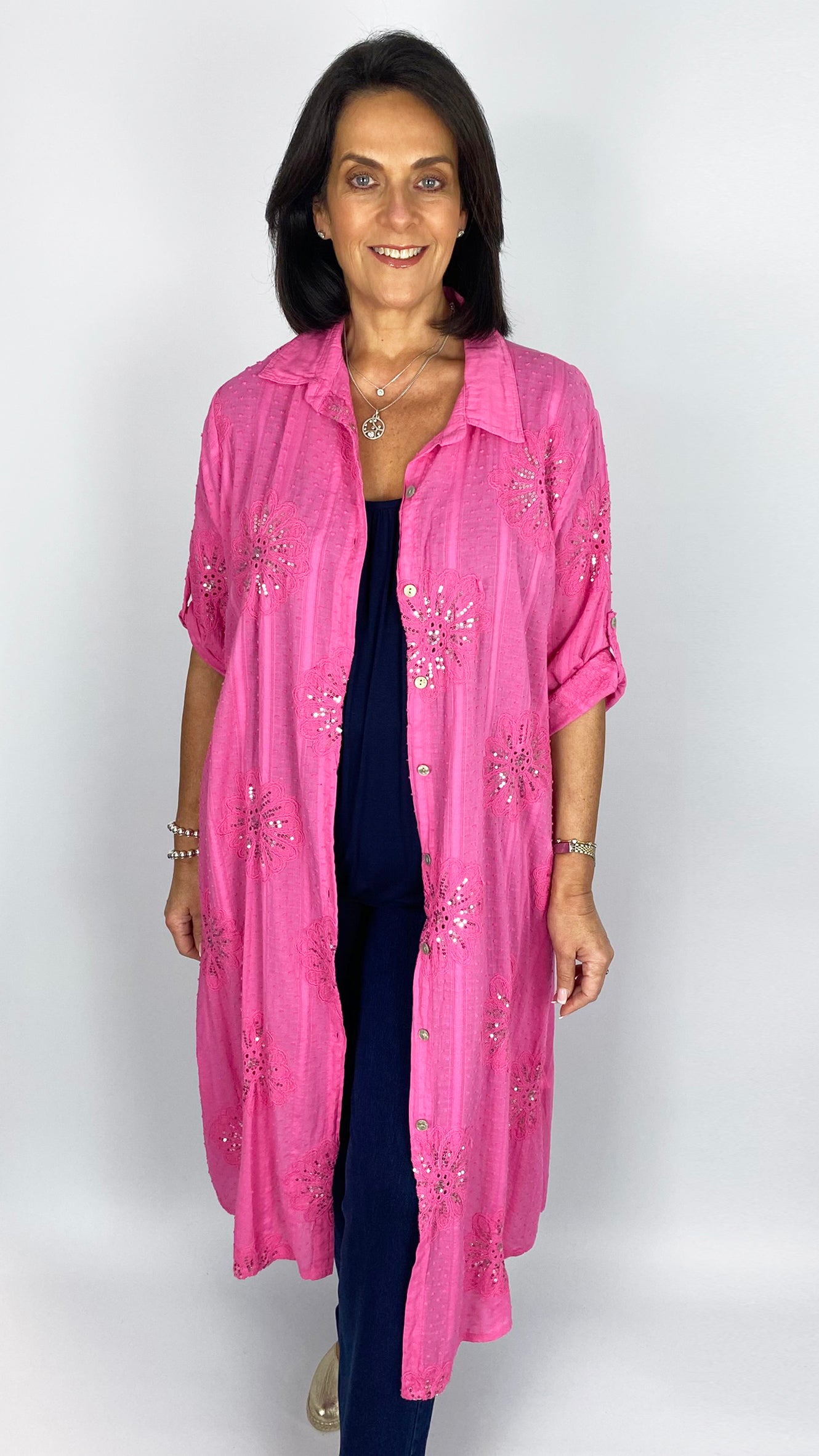 Sequin motif button-through pocket shirtdress | 6 Colours