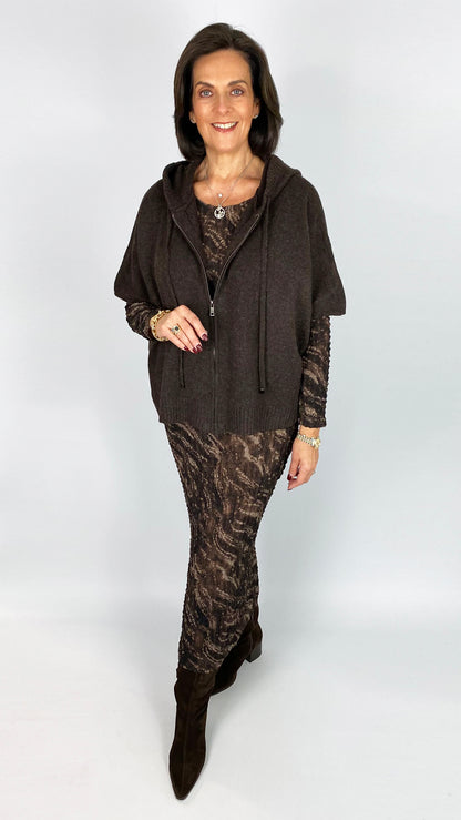 Textured waffle long sleeve dress | Brown | by Malissa J