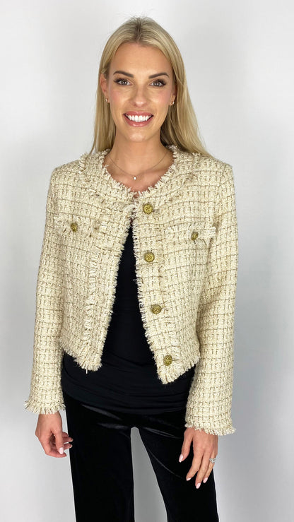 Boucle designer-inspired jacket (Cream)