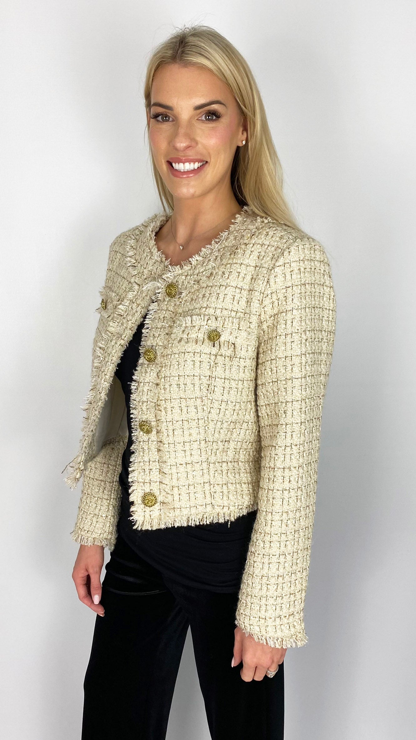 Boucle designer-inspired jacket (Cream)