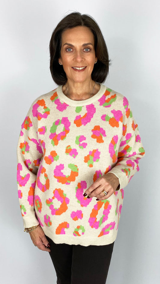 Bright leopard print round neck jumper | 2 Colours | by Malissa J