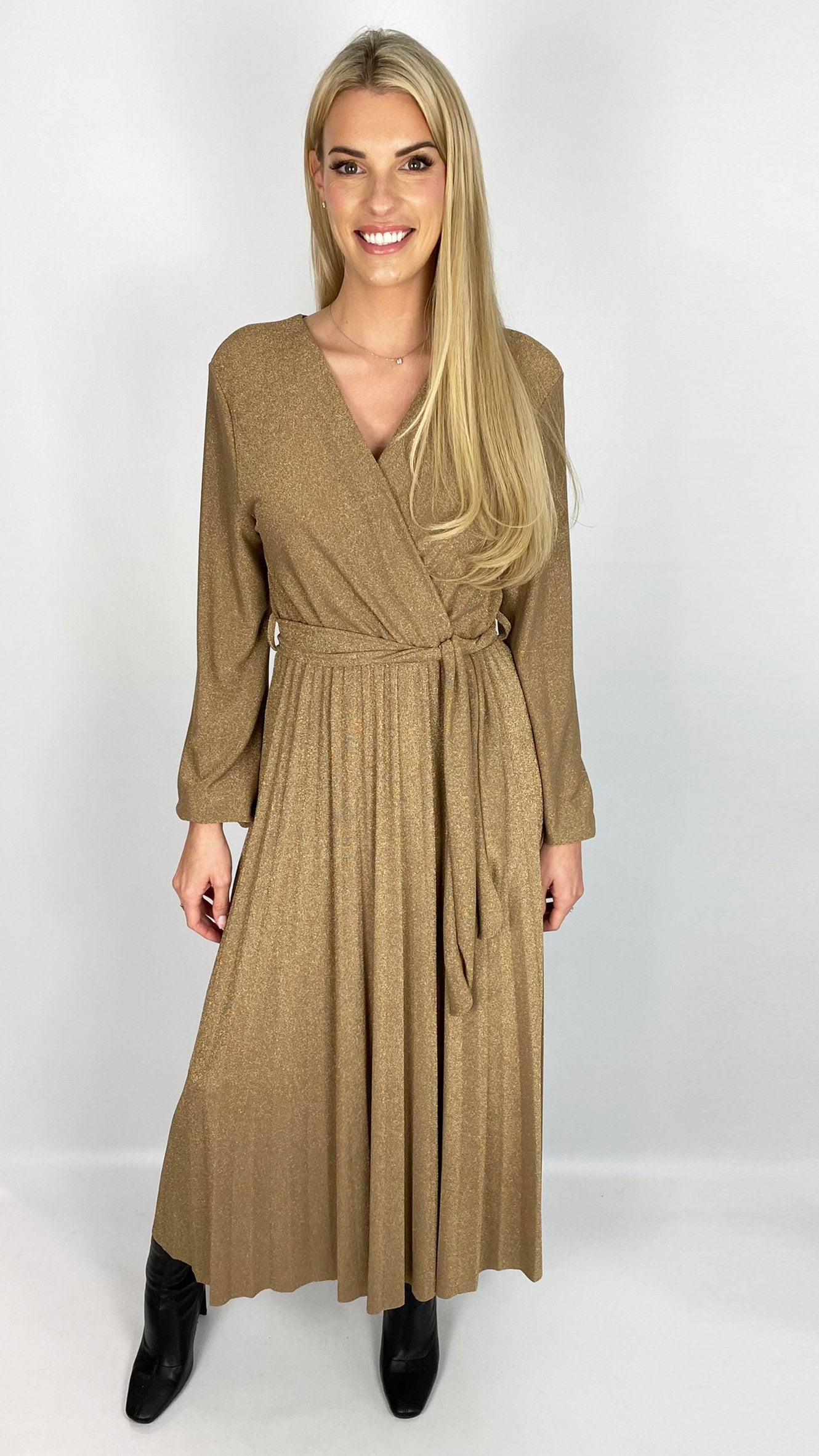 Lurex crossover pleated dress (Gold)