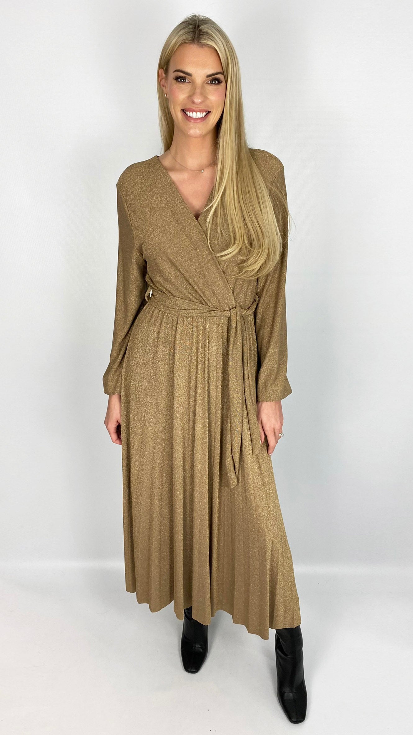 Lurex crossover pleated dress (Gold)