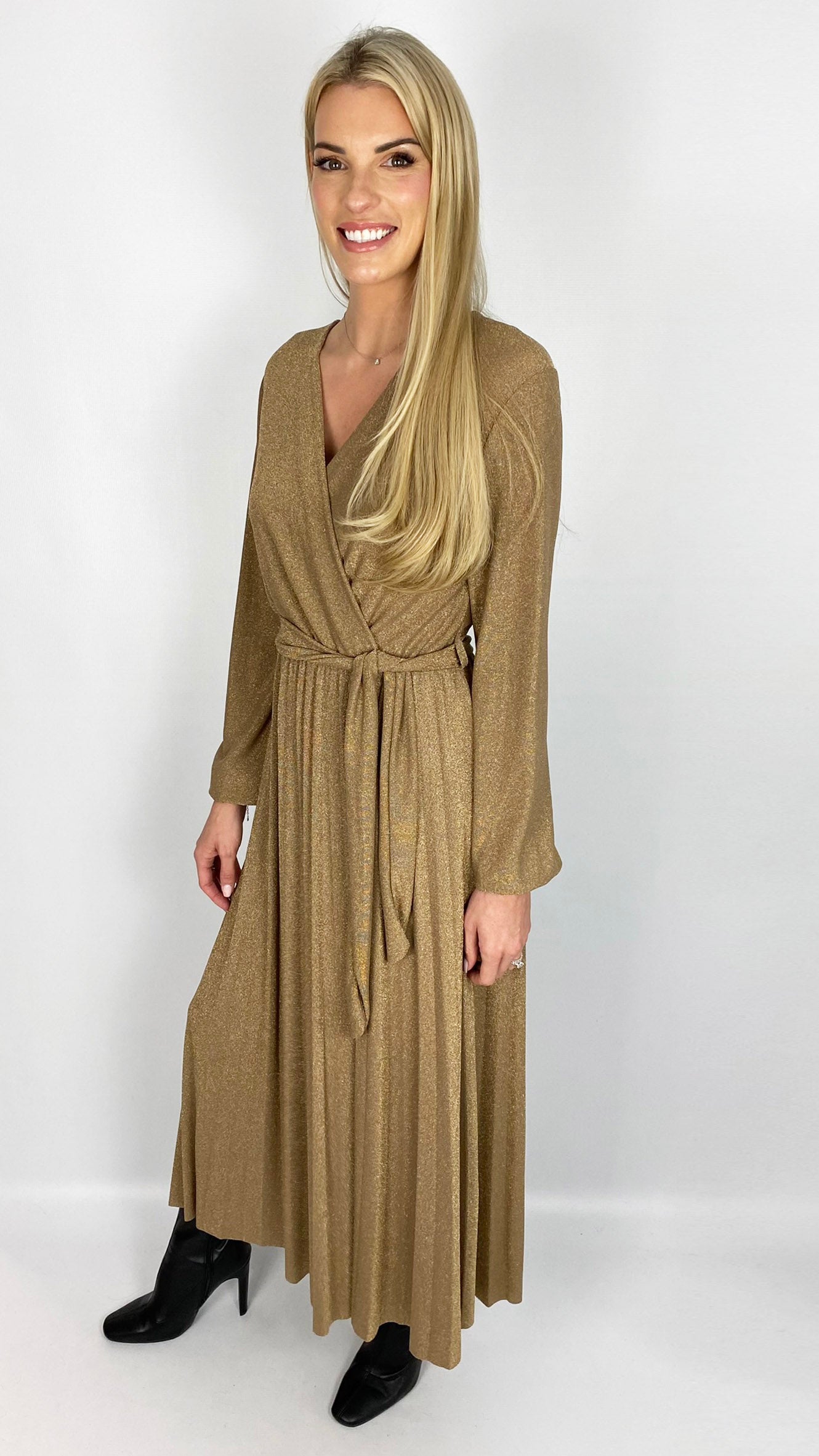 Lurex crossover pleated dress (Gold)