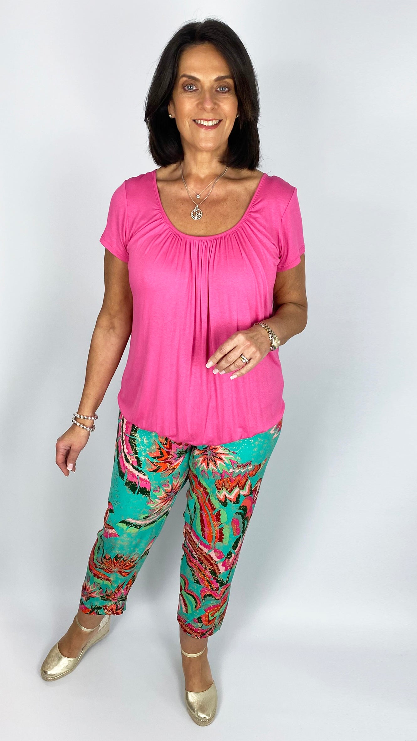 Print tapered leg cropped pant | Green Multi | 2 Sizes | by Malissa J