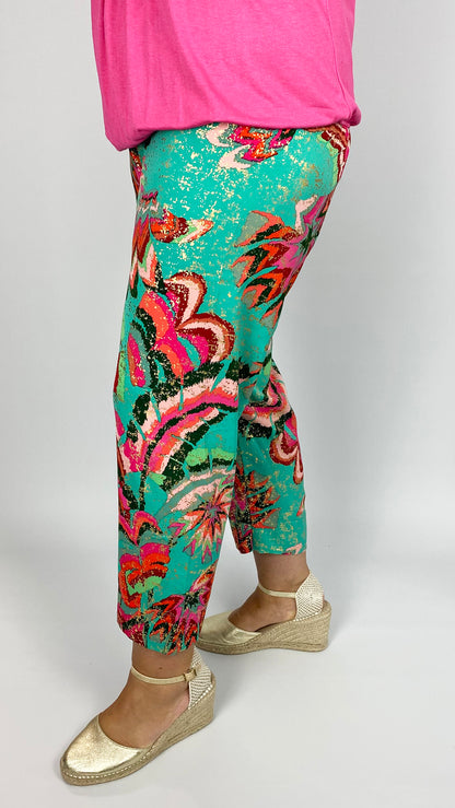 Print tapered leg cropped pant | Green Multi | 2 Sizes | by Malissa J