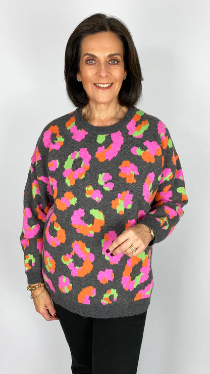 Bright leopard print round neck jumper | 2 Colours | by Malissa J