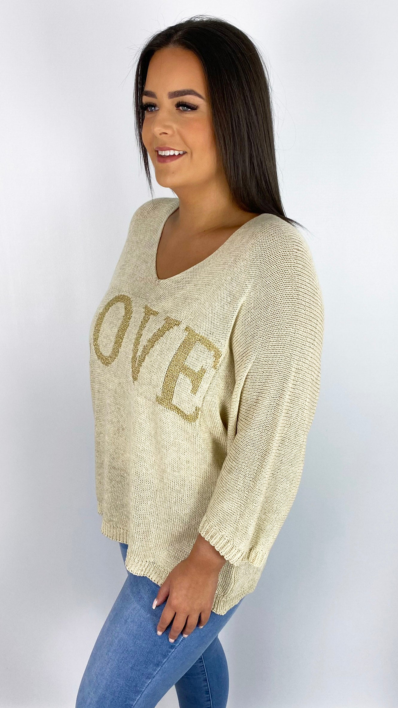 Gold 'love' fine knit v-neck batwing jumper (5 Colours) - last 1s
