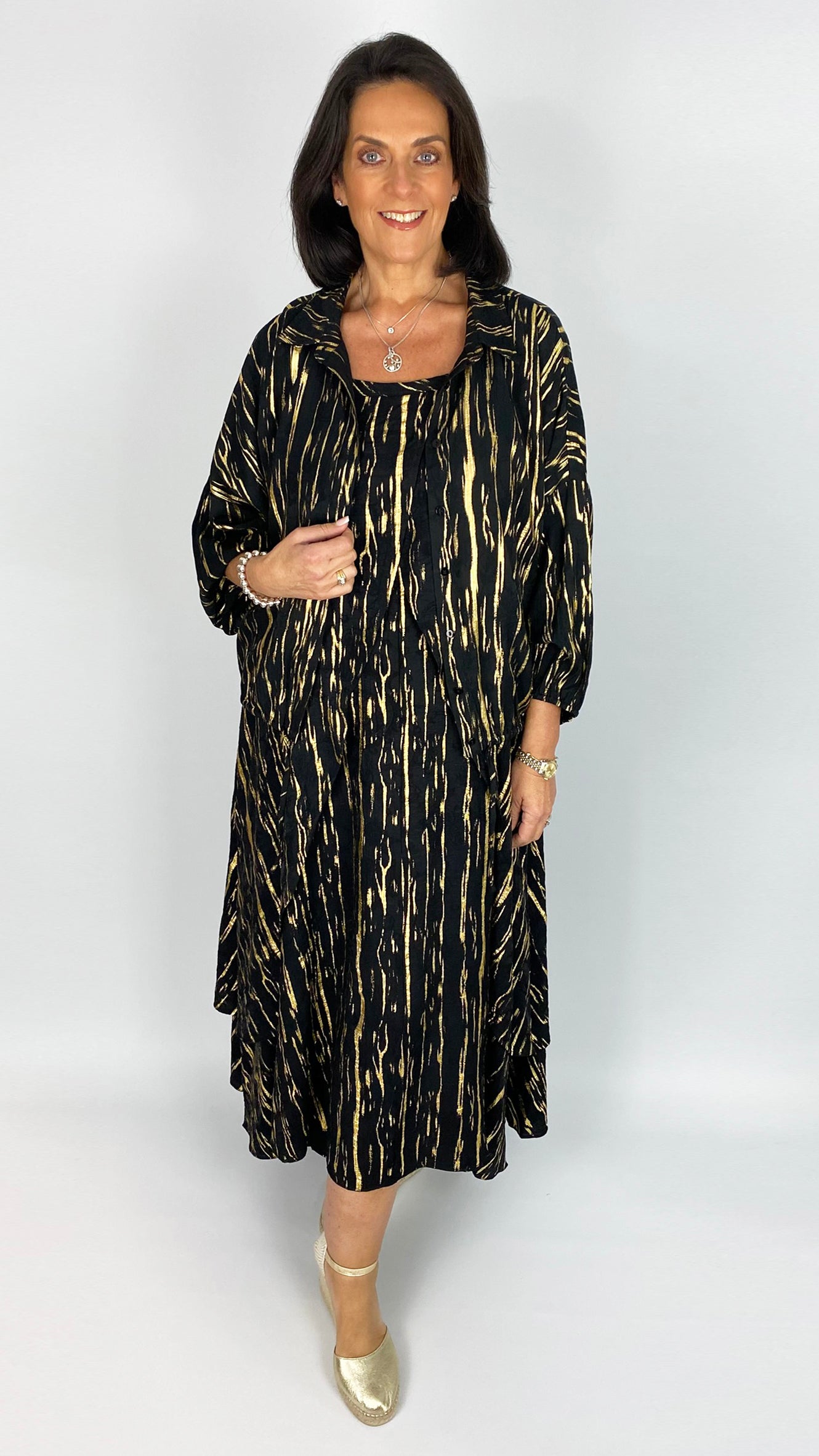 Bomber style button-through shacket | Black/Gold | by Malissa J