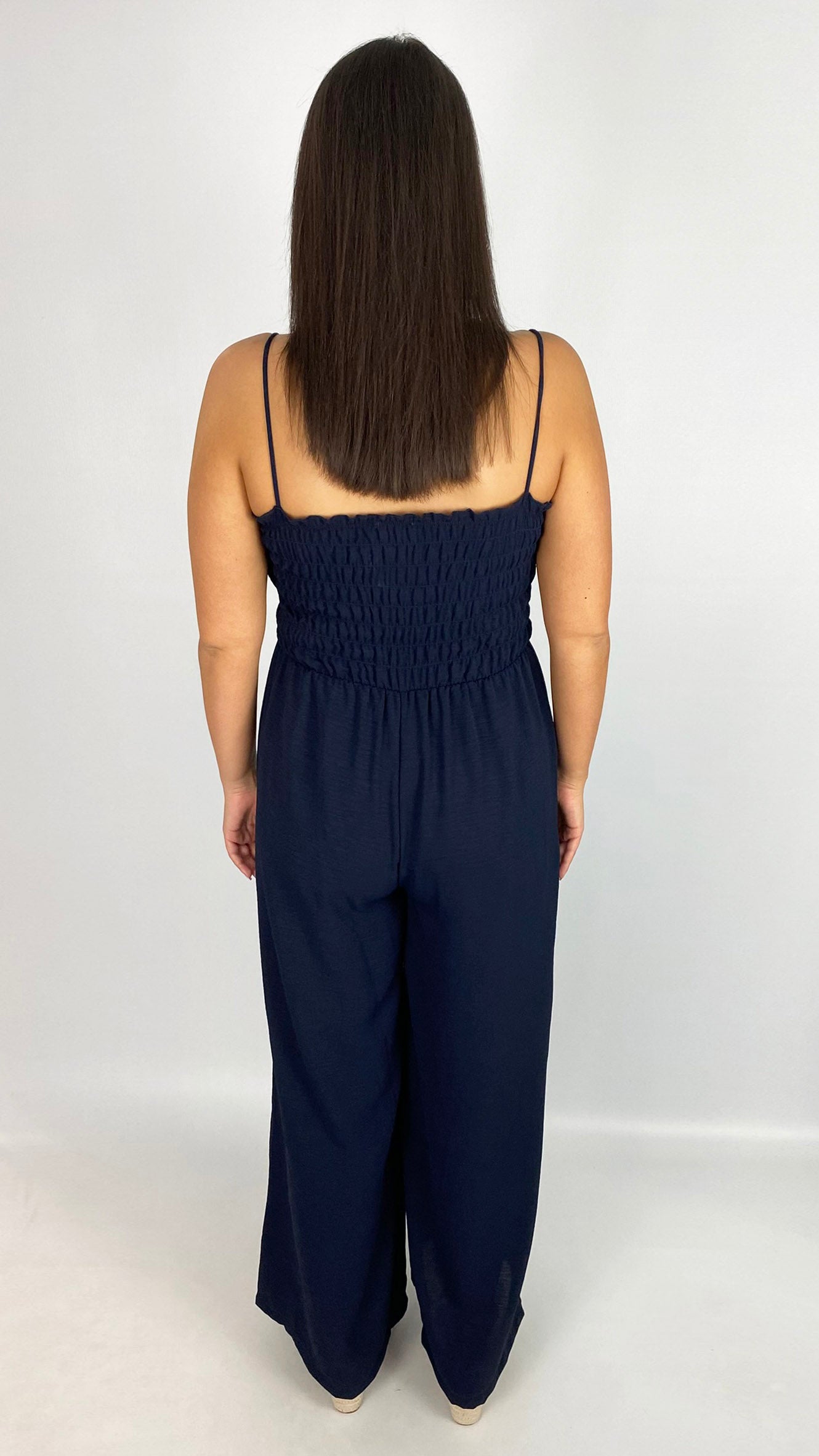 Beaded strap shirred wide-leg jumpsuit | 3 Colours