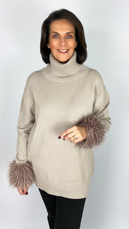 Rollneck jumper w/ detachable faux mongolian fur cuffs | 2 Colours | by Malissa J