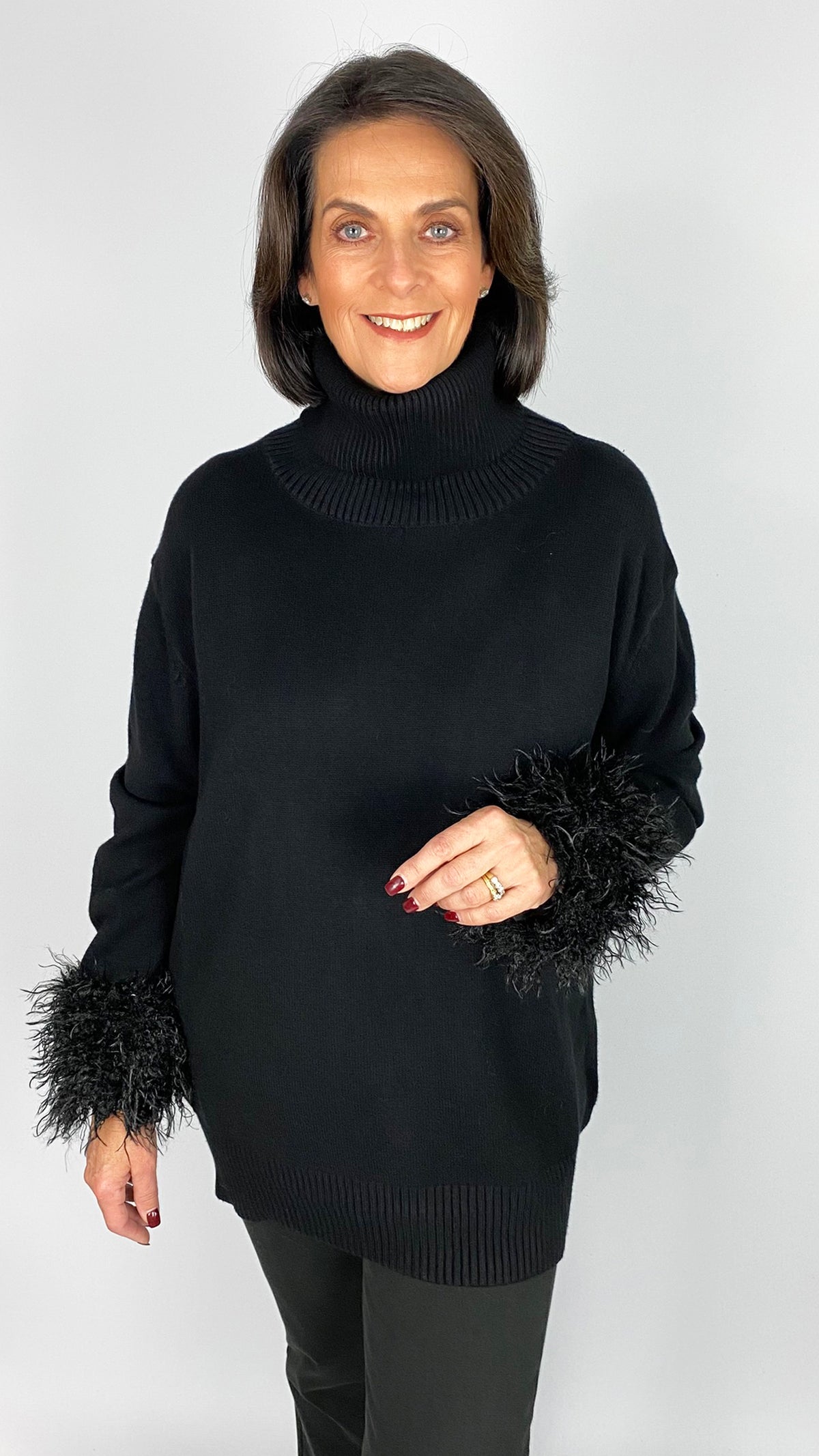 Rollneck jumper w/ detachable faux mongolian fur cuffs | 2 Colours | by Malissa J