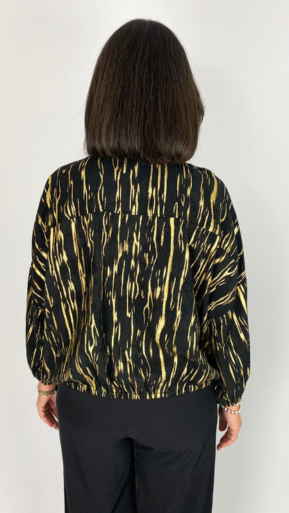 Bomber style button-through shacket | Black/Gold | by Malissa J