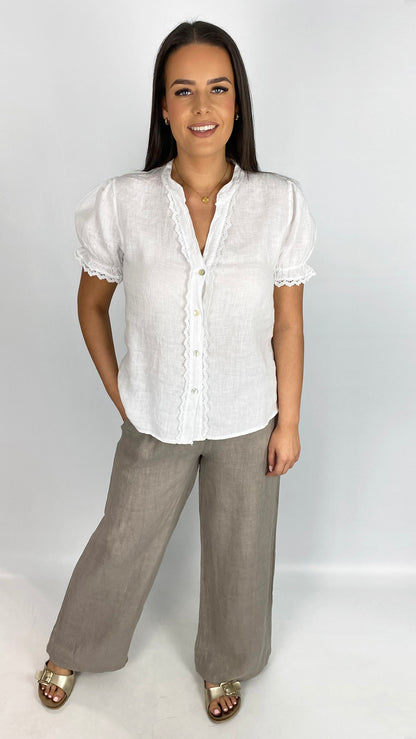 Pure linen crochet trimmed top | 4 Colours