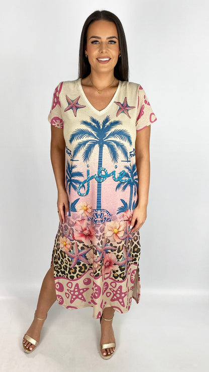 Lurex print v-neck midaxi dress | 3 Designs