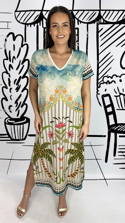 Lurex print v-neck midaxi dress | 3 Designs